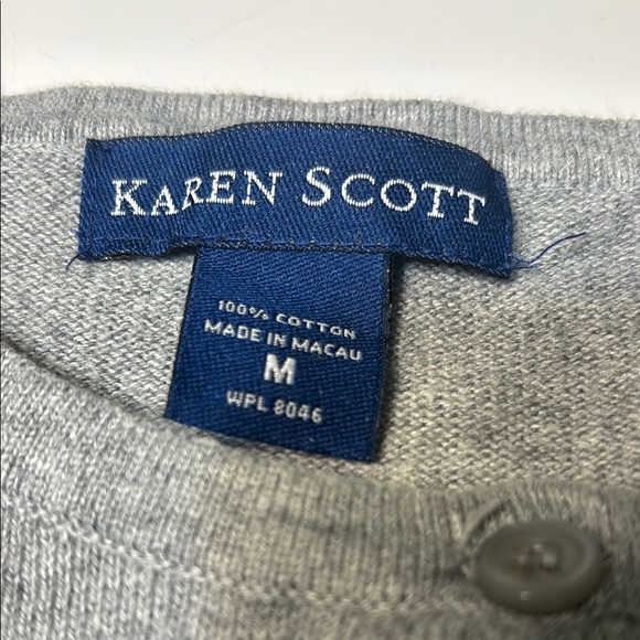 Karen Scott Gray and Pink Argyle Cardigan Sweater - Picture 2 of 2